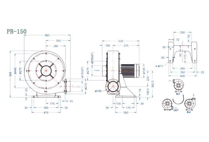 PB-150,3.7kw透浦式鼓風(fēng)機(jī)